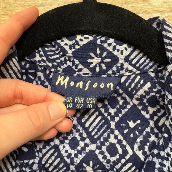 Monsoon Pattern Maxi Cotton Dress Women’s 10‎ Color Navy/White - Picture 6 of 8